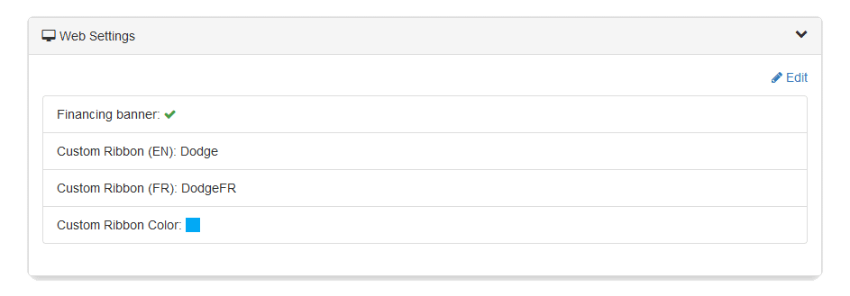 web settings panel autopro car dealership management software